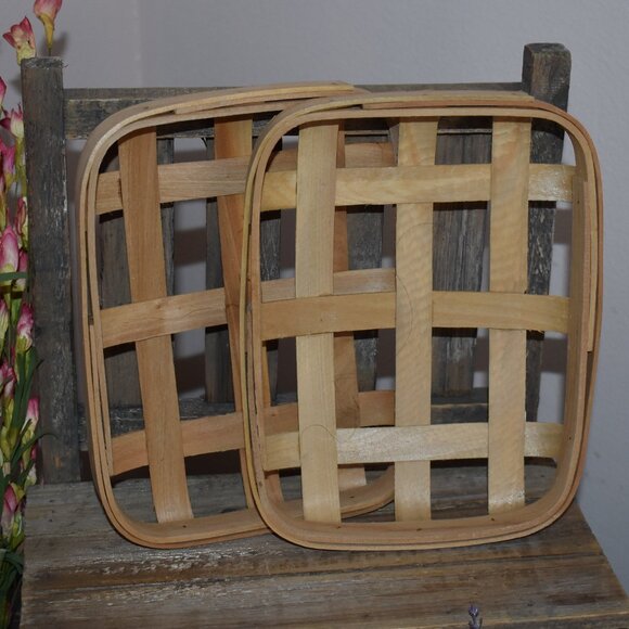 Set of Two Small Wood Tobacco Basket Rustic Country Cottage Farmhouse Decor - Picture 5 of 10